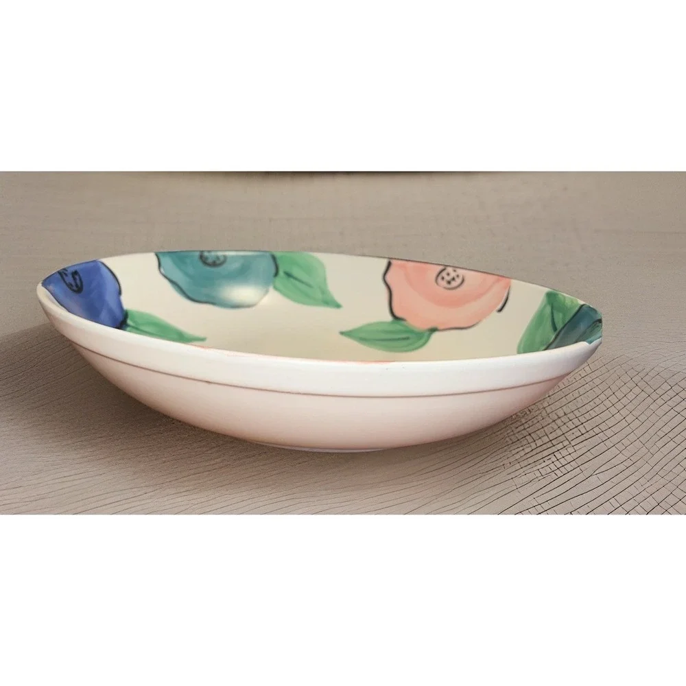 PIER 1  FLOWER SERVING BOWL‎ PAINTED STONEWARE DISCONTINUED FLORAL PATTERN 13